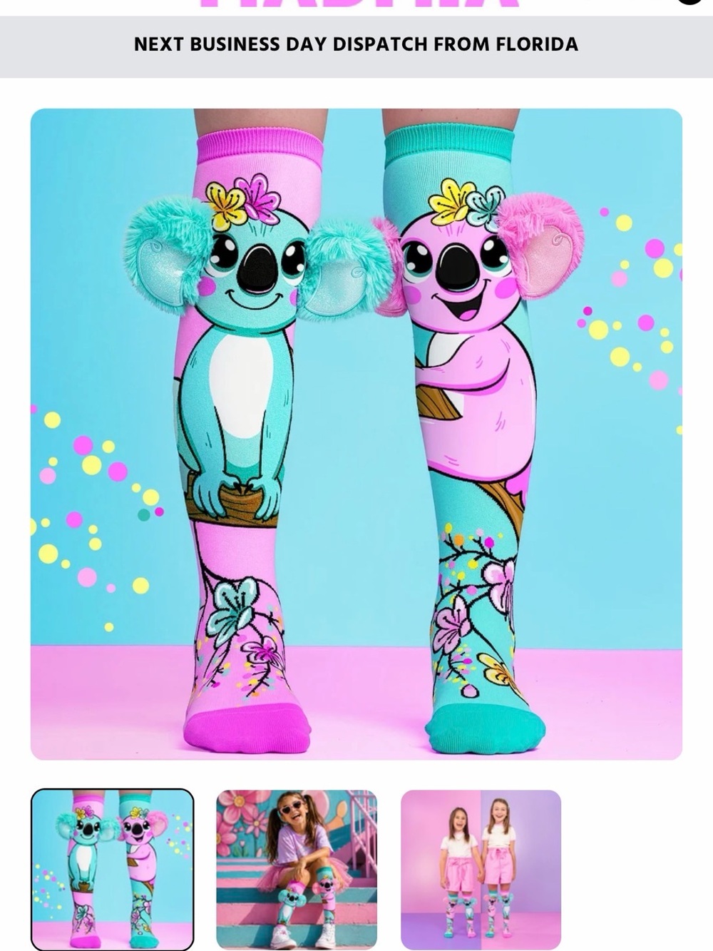Playful Koala Knee-High Socks for Kids - Pink & Teal